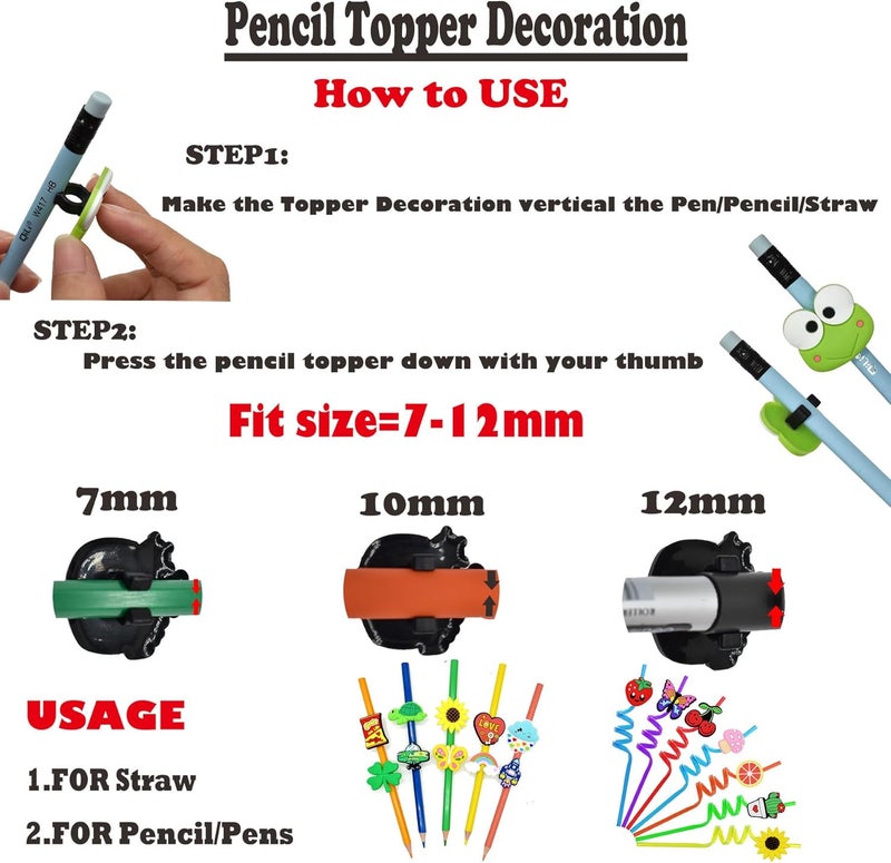 YEALQUE YEALQU 200PCS Random Different Pencil Topper Decoations Cute PVC Pencil Toppes Lovely Black Clip for Pupil/Junior Students Gifts Awards - Image 5